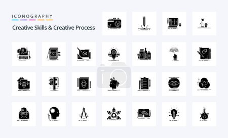 Téléchargez les illustrations : 25 Compétences créatives et processus créatif Solid Glyph icon pack - en licence libre de droit