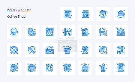Téléchargez les illustrations : 25 Coffee Shop Pack icône bleue - en licence libre de droit
