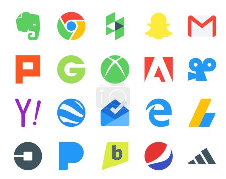 Ilustración de 20 Paquete de iconos de redes sociales Incluyendo adsense. bandeja de entrada. groupon. google earth. Yahoo. - Imagen libre de derechos