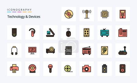 Téléchargez les illustrations : Pack d'icônes de style rempli par ligne de 25 appareils - en licence libre de droit