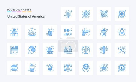 Illustration for 25 Usa Blue icon pack - Royalty Free Image
