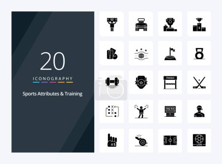 Illustration for 20 Sports Atributes And Sports Training Solid Glyph icon for presentation - Royalty Free Image
