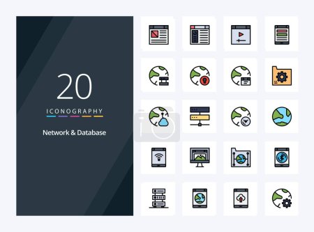 Illustration for 20 Network And Database line Filled icon for presentation - Royalty Free Image