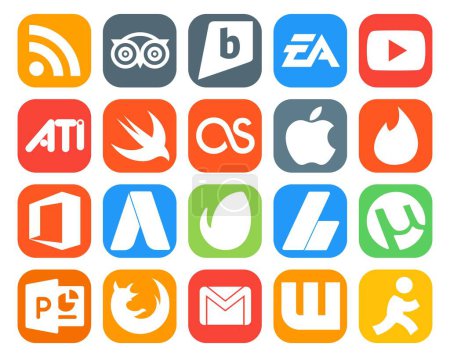 Ilustración de 20 Paquete de iconos de redes sociales Incluyendo adsense. adwords. Vídeo. oficina. manzana - Imagen libre de derechos