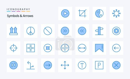 Téléchargez les illustrations : 25 Symboles Flèches Pack icône bleu - en licence libre de droit