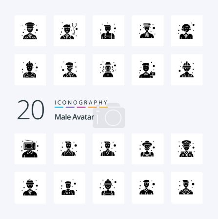 Illustration for 20 Male Avatar Solid Glyph icon Pack like man old man boss man farmer - Royalty Free Image