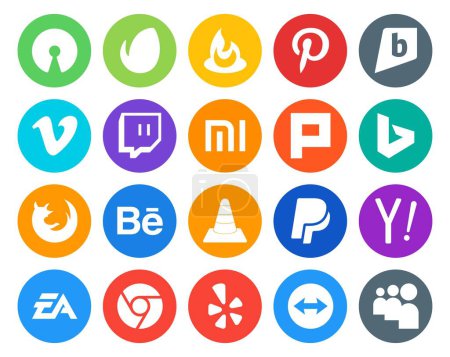 Illustration for 20 Social Media Icon Pack Including paypal. media. xiaomi. vlc. browser - Royalty Free Image