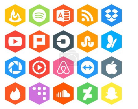 Illustration for 20 Social Media Icon Pack Including teamviewer. video. uber. windows media player. msn - Royalty Free Image