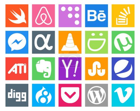 Ilustración de 20 Paquete de iconos de redes sociales Incluyendo yahoo. ¡ati! mensajero. utorrent. jugador - Imagen libre de derechos