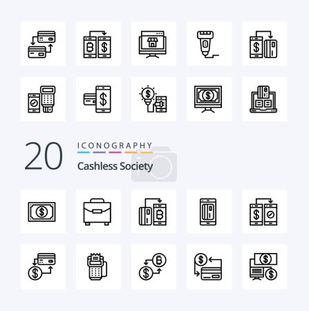 Illustration for 20 Cashless Society Line icon Pack like cashless banking bag payment digital - Royalty Free Image