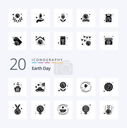 Illustration for 20 Earth Day Solid Glyph icon Pack like summer recycling vehicle energy green - Royalty Free Image