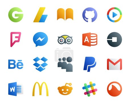Ilustración de 20 Paquete de iconos de redes sociales Incluyendo myspace. ¡Behance! mensajero. Conductor. uber - Imagen libre de derechos