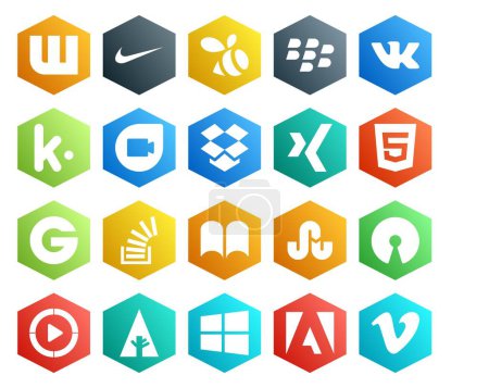 Illustration for 20 Social Media Icon Pack Including open source. ibooks. xing. overflow. question - Royalty Free Image