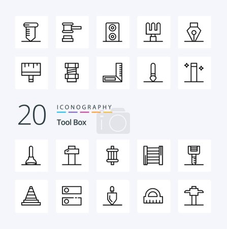 Illustration for 20 Tools Line icon Pack like cone peeler components kitchenware tools - Royalty Free Image