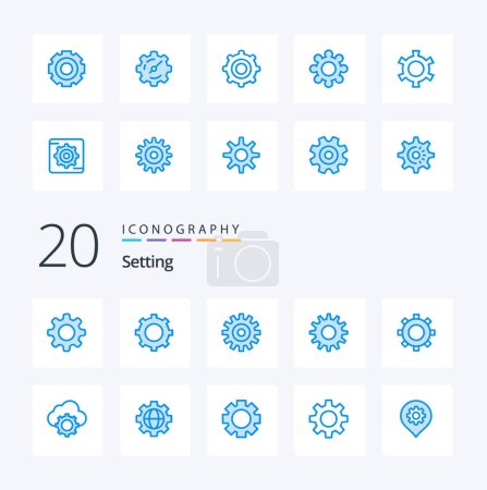 Ilustración de 20 Ajuste de icono de color azul Paquete como conjunto de engranajes globo general cloudsettings - Imagen libre de derechos