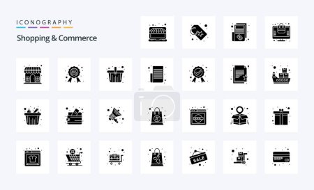 Illustration for 25 Shopping And Commerce Solid Glyph icon pack - Royalty Free Image