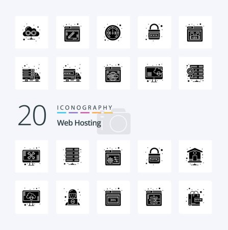 Téléchargez les illustrations : 20 Web Hosting Solid Glyph icon Pack comme le stockage Internet de sécurité paramètres http - en licence libre de droit