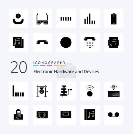 Illustration for 20 Devices Solid Glyph icon Pack like instrument sound connection music gong - Royalty Free Image