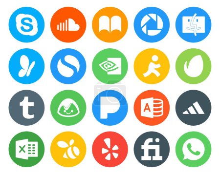 Ilustración de 20 Paquete de iconos de redes sociales incluyendo adidas. pandora. msn. Campamento base. envato - Imagen libre de derechos