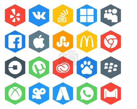 Illustration for 20 Social Media Icon Pack Including creative cloud. driver. facebook. car. chrome - Royalty Free Image