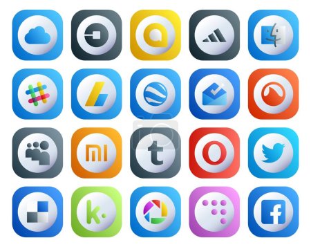 Illustration for 20 Social Media Icon Pack Including opera. xiaomi. chat. myspace. inbox - Royalty Free Image