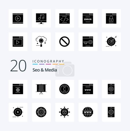 Illustration for 20 Seo  Media Solid Glyph icon Pack like mobile engine protection site online - Royalty Free Image