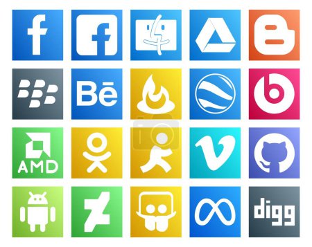 Illustration for 20 Social Media Icon Pack Including slideshare. android. beats pill. github. vimeo - Royalty Free Image