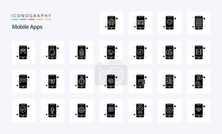 Illustration for 25 Mobile Apps Solid Glyph icon pack - Royalty Free Image