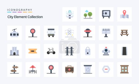 Illustration for 25 City Element Collection Flat color icon pack - Royalty Free Image