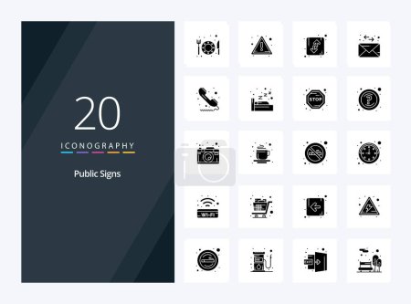 Illustration for 20 Public Signs Solid Glyph icon for presentation - Royalty Free Image