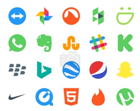 Ilustración de 20 Paquete de iconos de redes sociales Incluyendo quicktime. snapchat. afloja. pepsi. Bing Bing - Imagen libre de derechos