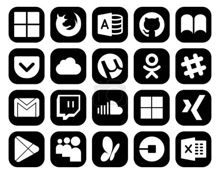 Illustration for 20 Social Media Icon Pack Including sound. twitch. utorrent. mail. gmail - Royalty Free Image