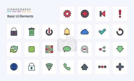 Ilustración de 25 Elementos básicos de la línea Ui relleno icono de estilo pack - Imagen libre de derechos