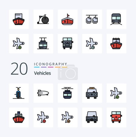 Illustration for 20 Vehicles Line Filled Color icon Pack like transportation filled vehicles car vehicles - Royalty Free Image