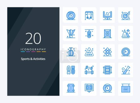 Téléchargez les illustrations : 20 activités sportives icône de couleur bleue pour la présentation - en licence libre de droit
