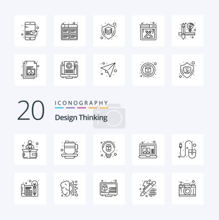Téléchargez les illustrations : 20 Design Thinking Line icône Pack comme outil de conception idée souris ordinateur - en licence libre de droit