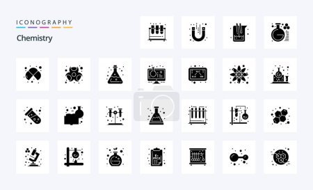 Téléchargez les illustrations : 25 Chemistry Ensemble d'icônes Glyphe solide - en licence libre de droit