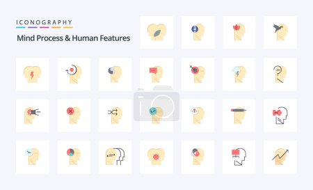 Ilustración de 25 Proceso mental y características humanas Paquete de iconos de color plano - Imagen libre de derechos