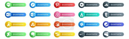 Illustration for 20 Social Media Follow Button. Username and place for text like pepsi. swift. word. stumbleupon. tumblr - Royalty Free Image