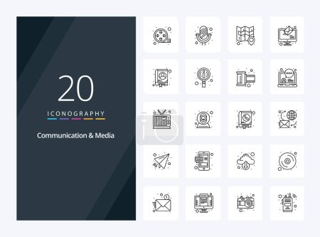 Illustration for 20 Communication And Media Outline icon for presentation - Royalty Free Image