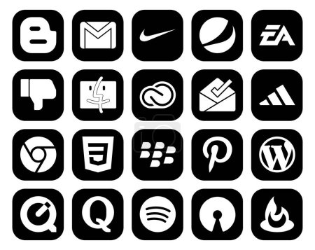 Téléchargez les illustrations : 20 Pack d'icônes pour les médias sociaux, y compris css. adidas. le sport. boîte de réception. cc - en licence libre de droit