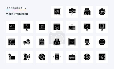 Illustration for 25 Video Production Solid Glyph icon pack - Royalty Free Image