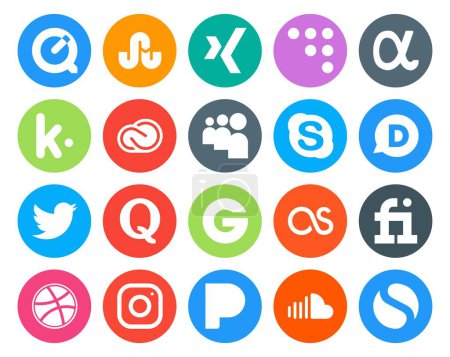 Ilustración de 20 Paquete de iconos de redes sociales incluyendo groupon. quora. adobe. tweet. disqus - Imagen libre de derechos