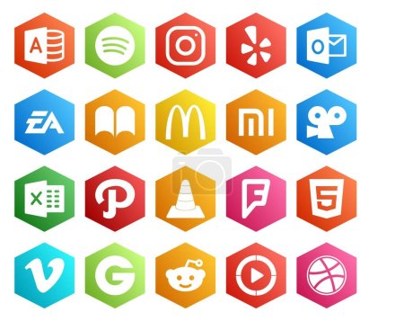 Illustration for 20 Social Media Icon Pack Including foursquare. media. ibooks. vlc. excel - Royalty Free Image