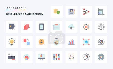 Illustration for 25 Data Science And Cyber Security Flat color icon pack - Royalty Free Image