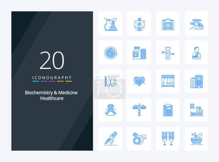 Téléchargez les illustrations : 20 Biochimie et médecine Soins de santé Blue Color icône pour la présentation - en licence libre de droit