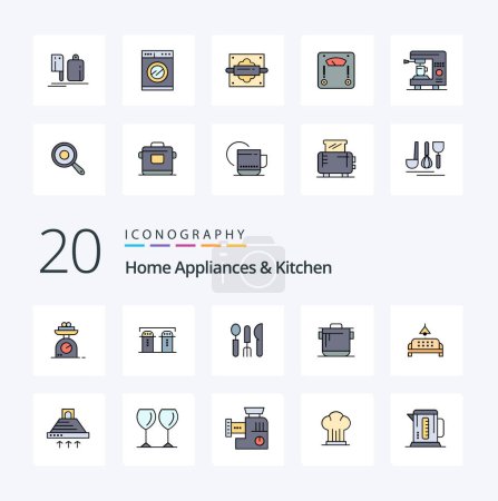 Illustration for 20 Home Appliances And Kitchen Line Filled Color icon Pack like paper weight rolling weighing machine - Royalty Free Image