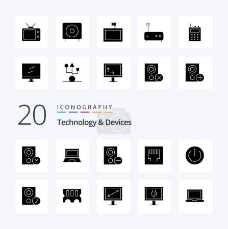 Téléchargez les illustrations : 20 Appareils Solid Glyph icône Pack comme subwoofer appareils électroniques matériel regarder - en licence libre de droit