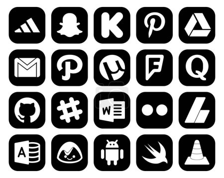 Téléchargez les illustrations : 20 Pack d'icônes pour les médias sociaux incluant flickr. discuter. chemin. Du calme. question - en licence libre de droit