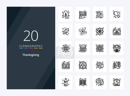 Téléchargez les illustrations : 20 icône de contour de Thanksgiving pour la présentation - en licence libre de droit